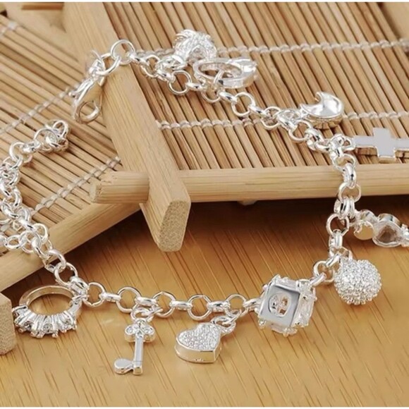 Charm Bracelet Novelty Diamond Ring Fairy Crystal Music Golf Stainless Steel 8in - Picture 5 of 7